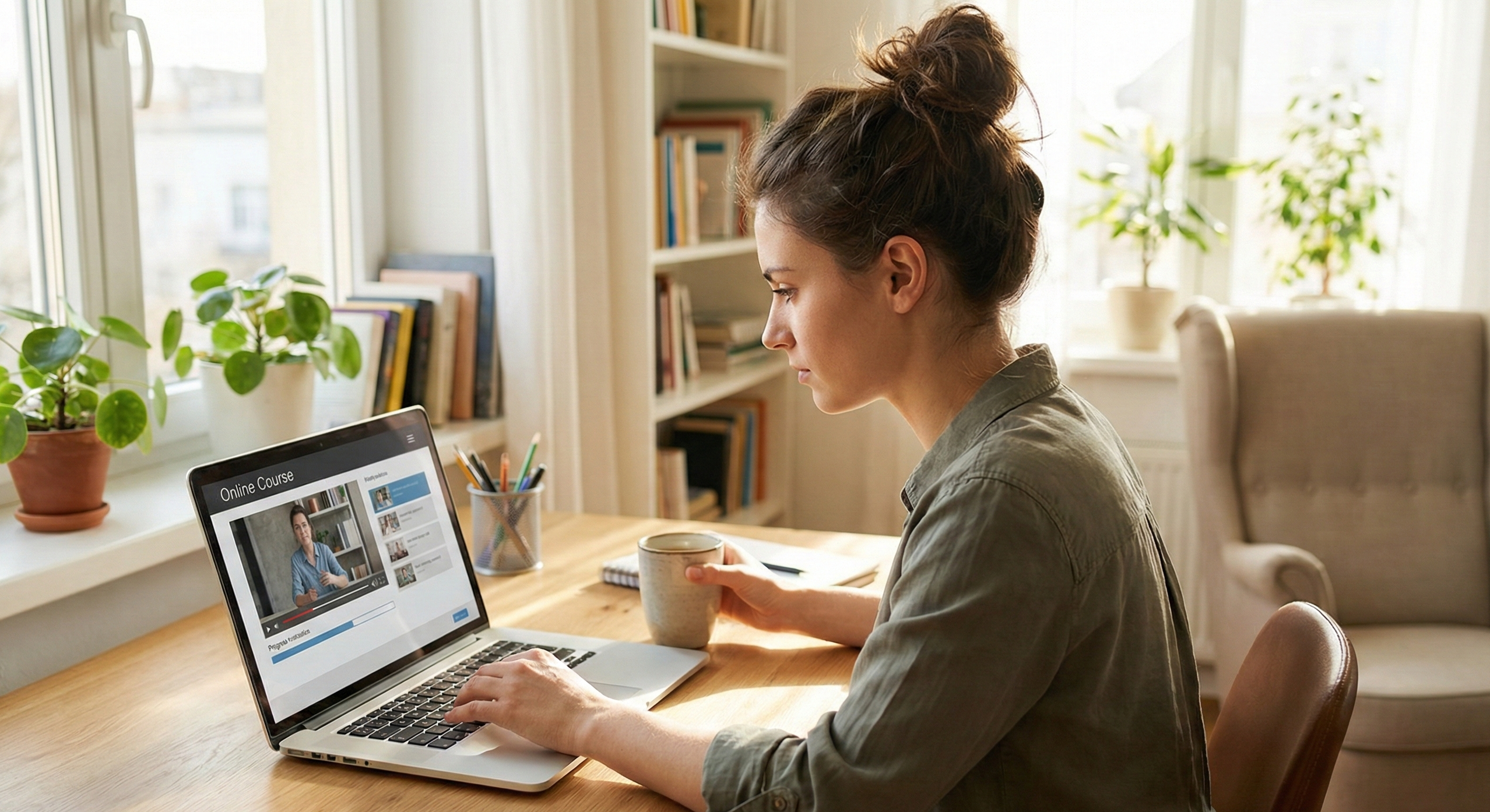Professional taking free courses online with certificates to improve career prospects.
